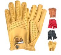 PSS Gants Cuir Homme Conduite Style Classique Vintage Rétro Perforés Sans Doublure Non Doublés Gants Cuir Véritable Été Hiver, Jaune, Taille L