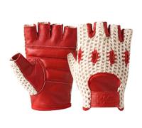 PSS Mitaines Cuir Crochet Filet Mailles Homme pour Conduite, Vélo, Cyclisme, VTT - Sans Doublure, Demi-Doigts, Rembourré - Été/Hiver - Noir, Rouge ou Camel
