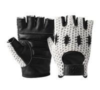 PSS Mitaines Cuir Crochet Filet Mailles Homme pour Conduite, Vélo, Cyclisme, VTT - Sans Doublure, Demi-Doigts, Rembourré - Été/Hiver - Noir, Rouge ou Camel