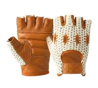 PSS Mitaines Cuir Crochet Filet Mailles Homme pour Conduite, Vélo, Cyclisme, VTT - Sans Doublure, Demi-Doigts, Rembourré - Été/Hiver - Noir, Rouge ou Camel