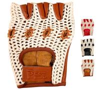 PSS Mitaines Gants Cuir Crochet Filet Mailles Homme Conduite Vélo Cyclisme VTT Gants Cuir sans Doublure Gants sans Demi Doigts Rembourré Été Hiver, Camel, Taille L