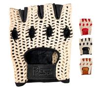 PSS Mitaines Gants Cuir Crochet Filet Mailles Homme Conduite Vélo Cyclisme VTT Gants Cuir sans Doublure Gants sans Demi Doigts Rembourré Été Hiver, Noir, Taille XL