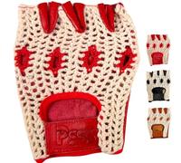 PSS Mitaines Gants Cuir Crochet Filet Mailles Homme Conduite Vélo Cyclisme VTT Gants Cuir sans Doublure Gants sans Demi Doigts Rembourré Été Hiver, Rouge, Taille M