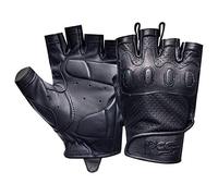 PSS Mitaines Gants Cuir Homme sans Demi Doigts Perforé Rembourré pour Conduite Vélo Cyclisme VTT Musculation Fitness Levage de Poids avec Tirettes Respirant Été Mi Saison Camel Marron (Noir, X-Large)