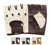 PSS Mitaines Gants sans Doigts Homme Femme Cuir Véritable Vache pour Conduite Voiture Vélo Cyclisme Bike VTT Fauteuil Roulant Gants Demi-Doigts À Mailles Coussin Paume Été Hiver - Marron