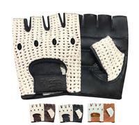 PSS Mitaines Gants sans Doigts Homme Femme Cuir Véritable Vache pour Conduite Voiture Vélo Cyclisme Bike VTT Fauteuil Roulant Gants Demi-Doigts À Mailles Coussin Paume Été Hiver - Noir