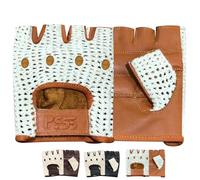 PSS Mitaines Gants sans Doigts Homme Femme Cuir Véritable Vache pour Conduite Voiture Vélo Cyclisme Bike VTT Fauteuil Roulant Gants Demi-Doigts À Mailles Coussin Paume Été Hiver - Camel