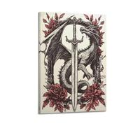 PSSEUB Poster décoratif sur toile représentant un dragon et une épée - Impression d'art moderne pour chambre à coucher - 30 x 45 cm