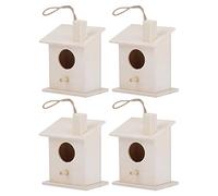 Pssopp 4 Pièces Ornement de Maison d'oiseau en Bois Suspendu Innovant, Bois de Platane, Forme Unique, Idéal pour Le Repos des Oiseaux, Décoration de Jardin Extérieur