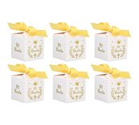 Pssopp 50pcs Boîtes à Faveur de Mariage Coffrets Cadeaux en Papier Blanc avec Ruban Doré 2,6 X 2,6 X, Pouces Mini Boîtes à Bonbons pour Mariage Baby Shower Anniversaire Douche Nuptiale Décor de Fête