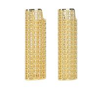 Pssopp Autres Objets de Collection Manchon, Support de Couverture de Boîtier de Briquet Réutilisable en Alliage de Zinc avec Motif Creux pour Père Grand-père 2 Pièces Briquet Vintage Manchon de (GOLD)