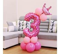 Pssopp Ballon numéroté, Feuille d'aluminium 32 Pouces Ballon d'anniversaire Numéro 3 Rose, Couleur Vive, Décor Accrocheur de Grande Taille pour Fête de Mariage, Remise de Diplôme, Fête Prénatale