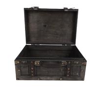 Pssopp Boîte de Valise à Poignée en Cuir PU, Coffre à Bagages Vintage en Bois, Boîte à Valise à Poignée en Cuir PU pour la Collection de Bijoux, Accessoire de Photographie Nan (Rétro Gris Grand)