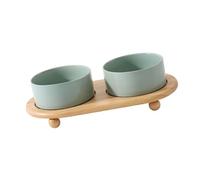 Pssopp Bol d'alimentation en Bois pour Chat, Bols Surélevés en Céramique pour Chat, Conception à Double Bol Empêchant Le Basculement, Mangeoire à Eau pour Chiens de Petite Race, Chats, Chatons,