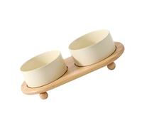 Pssopp Bol d'alimentation en Bois pour Chat, Bols Surélevés en Céramique pour Chat, Conception à Double Bol Empêchant Le Basculement, Mangeoire à Eau pour Chiens de Petite Race, Chats, Chatons,