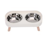 Pssopp Bol d'alimentation pour Chats en Acier Inoxydable, Bols Doubles élevés pour Chats Les Petits Chiens Favorisent Une Bonne Posture (White)