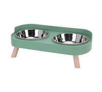 Pssopp Bol surélevé pour Chat en Acier Inoxydable, Double Bol pour Nourriture et Eau pour Animaux de Compagnie avec Base Antidérapante pour Chats et Petits Chiens (Avocat Vert)