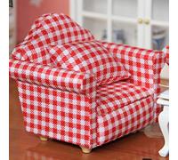Pssopp Canapé de Maison de Poupée 1:12, Mini canapé Simple en Tissu en Bois avec Oreiller, Accessoire pour Maison de Poupée et Décoration Intérieure à l'échelle 1:12 (Rouge)