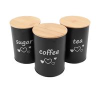 Pssopp Cartette de Cuisine 3 Pcs avec Couvercle étanche à L'air, Contenant de Rangement de Grains de café en Fer pour la Cuisine de thé à thé (BLACK)