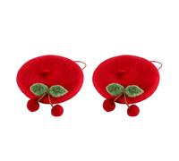 Pssopp Chapeau Béret en Laine de Chat, 2 Pièces, Nœud Cerise Rouge (Chapeau Cerise Rouge)