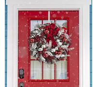 Pssopp Couronne de Noël de 40CM, Décoration Rouge et Blanche avec Nœuds Faits à la Main, Décoration Intérieure et Extérieure Pré-éclairée pour Porte d'entrée et Maison