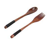 Pssopp Cuillère et Fourchette en Bois Japonais avec Manche en Corde, 22,6 | Ustensiles en Bois de Hêtre, Légers et Résistants, Adaptés aux Soupes, Salades et Curry Japonais, Manche texturé Facile à