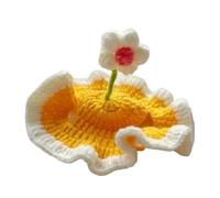 Pssopp Décorations de Fête pour Chat Chapeau de Chat en Forme de Fleur tricoté avec Trous d'oreille, Lavable, Joli Chapeau en Crochet Doux en Forme de Fleur pour Prendre des Photos de Vacances, (S)