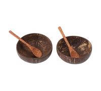 Pssopp Ensemble de 2 Bols en Noix de Coco, Bol Polyvalent en Coquille de Noix de Coco avec Cuillère en Bois pour Salade Biologique Végétalienne, Bols de Bouddha