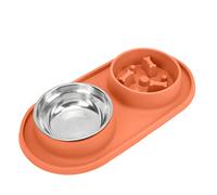 Pssopp Ensemble de Gamelles pour Chien, Tapis Antidérapant en Silicone avec Deux Gamelles en Acier Inoxydable pour la Nourriture et l'eau, Idéal pour Les Chiens et Les Chats, Mangeoire Lente 3 en 1