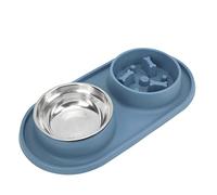 Pssopp Ensemble de Gamelles pour Chien, Tapis Antidérapant en Silicone avec Deux Gamelles en Acier Inoxydable pour la Nourriture et l'eau, Idéal pour Les Chiens et Les Chats, Mangeoire Lente 3 en 1