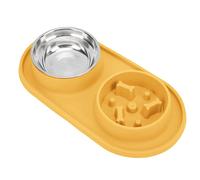 Pssopp Ensemble de Gamelles pour Chien, Tapis Antidérapant en Silicone avec Deux Gamelles en Acier Inoxydable pour la Nourriture et l'eau, Idéal pour Les Chiens et Les Chats, Mangeoire Lente 3 en 1