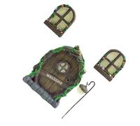 Pssopp Ensemble de Portes de Jardin de Fées Miniatures avec Trou de Serrure, Décoration de par Cour de Résine Premium Idéal pour Jardin, Ensemble de Fenêtres Lumineuses (22 cm)