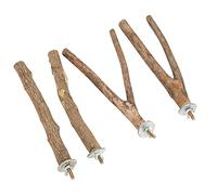 Pssopp Ensemble de Supports de Perchoirs pour Oiseaux, Perchoir en Bois Naturel pour Perroquets avec Branche en Y Unique et Branche de Bâton pour Grimper et Mâcher