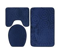 Pssopp Ensemble de Tapis de Sol de Salle de Bain, Tapis de Toilette en Fibre de Polyester, Ensemble de 3 Pièces, Support en PVC Antidérapant Absorbant l'eau avec en Forme de U et Coussin de (Bleu