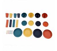 Pssopp Ensembles de Vaisselle 48 Pièces, Ensemble de Plats en Plastique, Dîner, Dessert, Bol à Céréales, Tasse, Ustensiles pour la Cuisine à Domicile, Fête, Camping Pique-nique