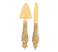 Pssopp Gravure Gold Cake Knife and Server Set Set Romantic Cake Cutter, The Spatula for Graduations Baby Game, Zinclegation, 2 PCS Servi
