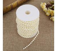 Pssopp Guirlande de Perles en ABS Brillant, 25 M de Fil de Perles avec de Meulage de 6 Mm, Rouleau Flexible pour Arbre de Noël, Arc de Mariage, Fenêtre, Décoration de Fête DIY (Beige)