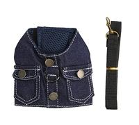 Pssopp Harnais pour Chien pour Veste en Jean Jeans Harnais pour Chien Empêcher l'étouffement Maille Respirante Empêcher Les déchirures du Cou avec Une Laisse de Chien en Nylon S
