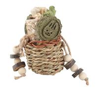 Pssopp Jouet à Mâcher pour Lapin, Panier de Paille Suspendu avec Jonc de Mer et Bois de Pommier pour Hamsters, Chinchillas et Cochons d'Inde, santé Dentaire