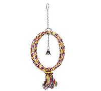 Pssopp Jouet Anneau pour Oiseaux, Corde en Coton Naturel et Balançoire en Acier Inoxydable avec Cloches, Jouet d'escalade Engageant pour Perruches et Petits Oiseaux