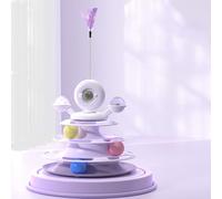 Pssopp Jouet de Balle pour Chat à 4 Couches, Jeu Interactif pour Animaux de Compagnie avec Plumes d'herbe à Chat, Encourage Le Temps de Jeu Amusant pour Les (Taro Violet)