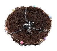 Pssopp Jouet Nid D'oiseau en Rotin, Balançoire, Jouet à Mâcher avec Cloches pour Petits et Moyens Perroquets, Accessoires de Cage à Oiseaux, Support d'escalade Suspendu (27 * 20 cm)