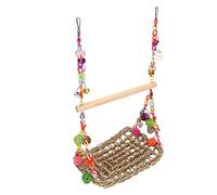 Pssopp Jouets de Balançoire aux Herbiers Marins Colorés avec Perchoir en Bois pour Oiseau pour Animaux de Compagnie, Swing de Hamac d'escalade tissé à la Main, Parfum et Matériaux Sûrs, 20x30x48 Cm