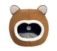 Pssopp Lit pour Chat avec Boule Moelleuse à Suspendre, 34 X 34 X 33 Cm, M 37 37 36 Cm, L 42 42 40, XL, Peluche Ours en Peluche, Maison Grotte, Mousse à Mémoire de Forme (M)