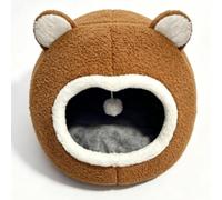 Pssopp Lit pour Chat avec Boule Moelleuse à Suspendre, 34 X 34 X 33 Cm, M 37 37 36 Cm, L 42 42 40, XL, Peluche Ours en Peluche, Maison Grotte, Mousse à Mémoire de Forme (XL)