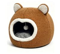 Pssopp Lits et Meubles pour Chats Suspendus, 34x34x33cm M 37x37x36cm L 42x42x40cm XL Teddy Bear Cave House, Mousse à Mémoire de Forme Réversible, Chasse d'eau Polaire Toutes Saisons Lavable, pour