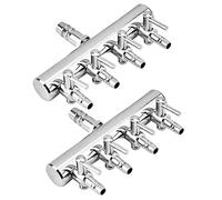 Pssopp Lot de 2 distributeurs d'air d'aquarium - Clapet anti-retour - 4 voies - En acier inoxydable - Robinet d'arrêt d'air d'aquarium - Accessoires pour tuyau de 4/8 mm