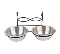 Pssopp Lot de 2 Gamelles à Double Suspension pour Chien et Chat en Acier Inoxydable pour Animal Domestique - Plat d'eau Amovible de 13 Cm avec Crochet pour Cage, Cage, Chenil, Alimentation de Voyage