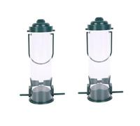 Pssopp Lot de 2 Mangeoires à Oiseaux en Tube Transparent, Large Base Anti-déversement, Distributeur de Nourriture pour Oiseaux Suspendu à L'extérieur avec 2 Ports d'alimentation p (2PCS)