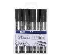 Pssopp Lot de 9 Stylos à Base D'eau, Tailles de Pointe de 0,05 Mm à Pointe de Pinceau, Stylos Micro-fineliner pour Illustration D'artiste, Multi-lignes avec Capuchon de Serrage,